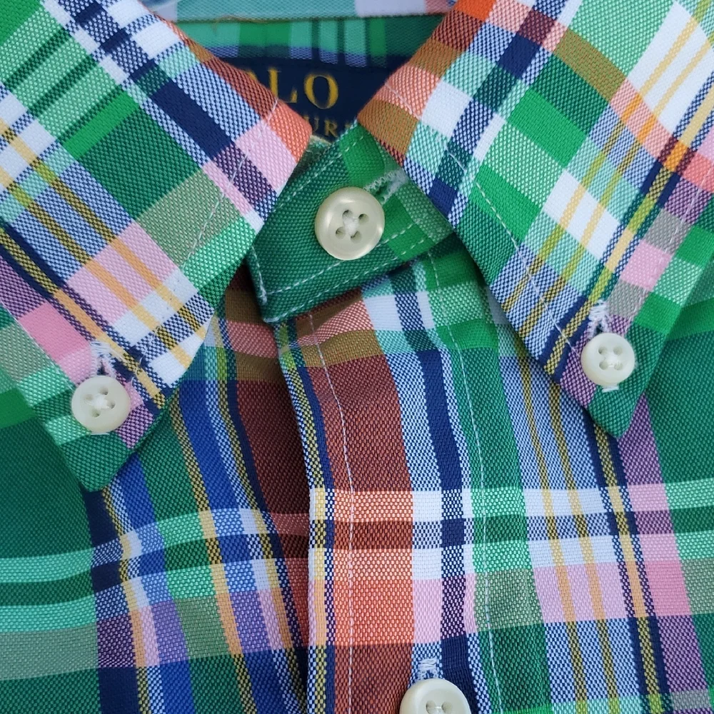 Polo by Ralph Lauren Green and Blue Casual Button Down Shirt Large